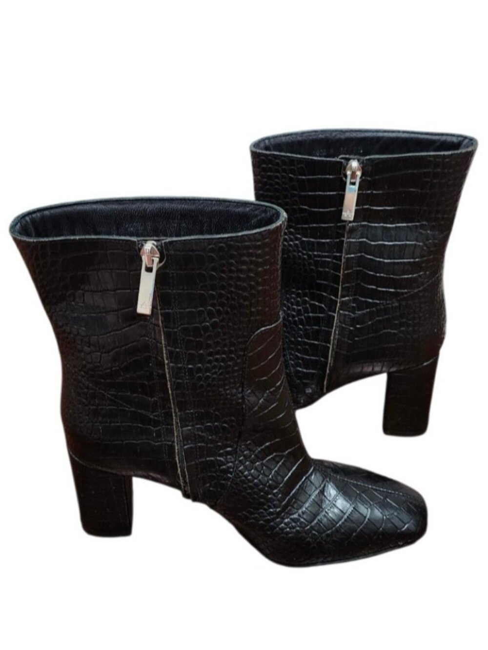 Aquatalia Black Croc Embossed Leather Ankle Boots Women's 7.5 Italy Waterproof - Picture 11 of 15